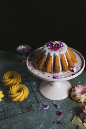 Large Bundt cake on a cake stand - Australian Stock Image