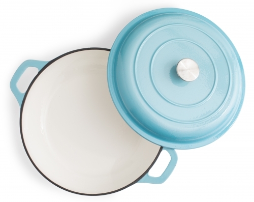 Large egg shell blue sauce pan - Australian Stock Image