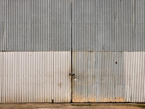 Large galvanised iron doors on a big shed - Australian Stock Image