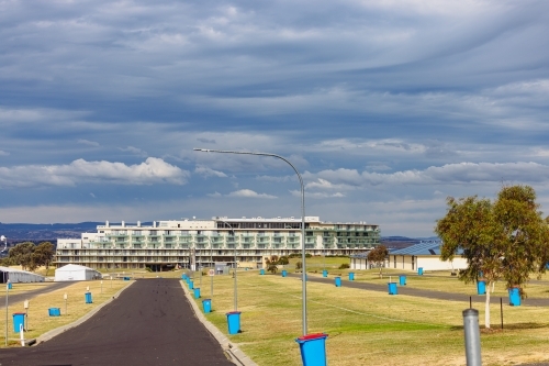 Large hotel trackside at Mount Panorama in Bathurst, NSW - Australian Stock Image