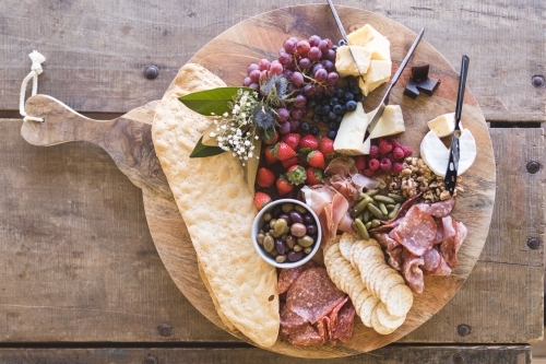 Large Rustic Grazing Platter on Cutting Board - Australian Stock Image