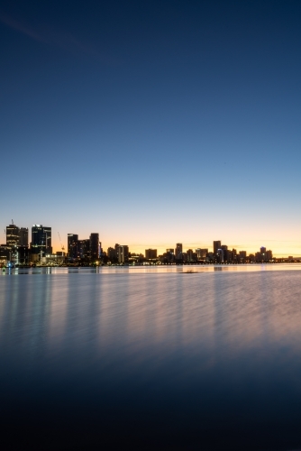 Last light over Swan River and Perth city skyline