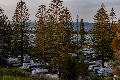 Late afternoon view of caravan park in the centre of Port Macquarie - Australian Stock Image