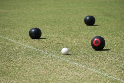 lawn ball woods surrounding a jack - Australian Stock Image