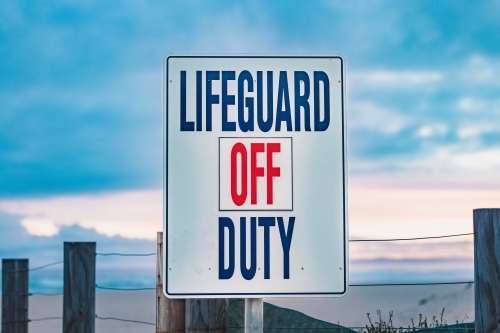 Lifeguard off Duty sign at Redhead Beach NSW - Australian Stock Image