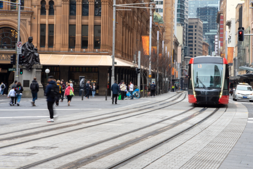 Light rail train in Sydney CBD - Australian Stock Image