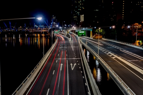 Light trails over bridge in Brisbane CBD - Australian Stock Image