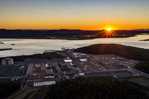 Liquified natural gas plant (LNG) during construction stage on Curtis Island in June 2016. - Australian Stock Image