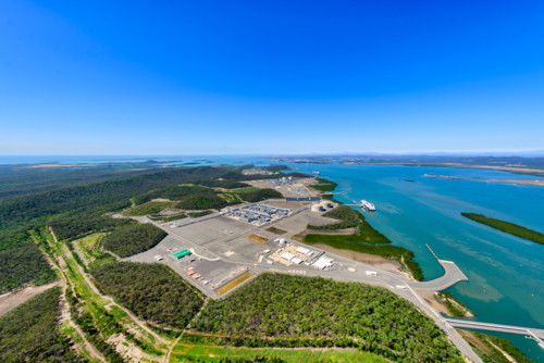 Liquified natural gas plants on Curtis Island - Australian Stock Image