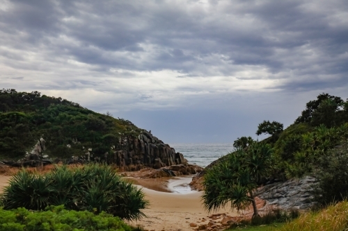 Little Beach, South West Rocks on overcast day - Australian Stock Image