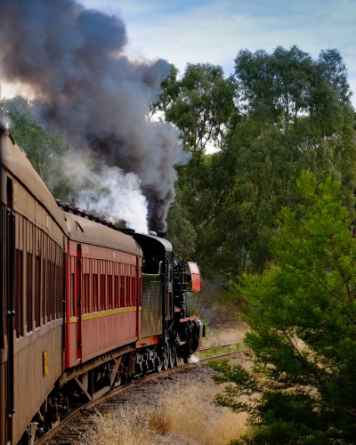 Locomotive chugging along the Goldfields Railway - Australian Stock Image