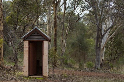 Long drop outside toilet on bush block - Australian Stock Image