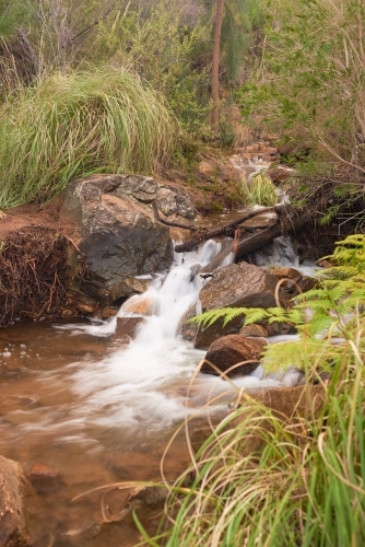 Long exposure of creek downstream from Lesmurdie Falls, Perth, Western Australia - Australian Stock Image