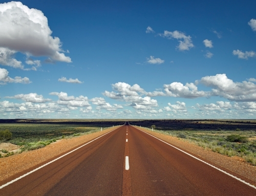 Long straight highway in outback - Australian Stock Image