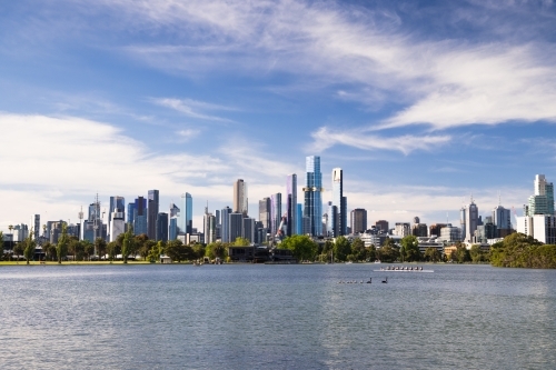 Looking across Albert Park Lake to the Melbourne CBD - Australian Stock Image