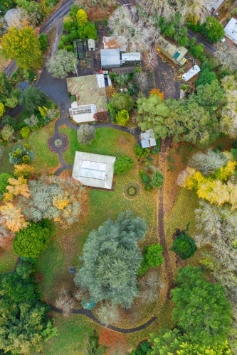Looking down on autumn trees in a park on a hilltop - Australian Stock Image