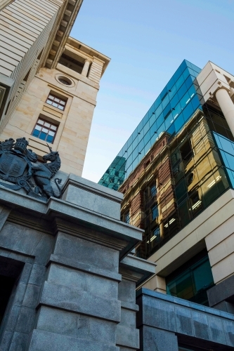 Looking up at a mix of city buildings in the CBD - Australian Stock Image
