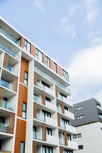 Looking up at high rise city buildings in Sydney - Australian Stock Image