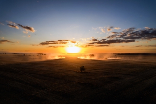 Low sunset over agricultural fields - Australian Stock Image