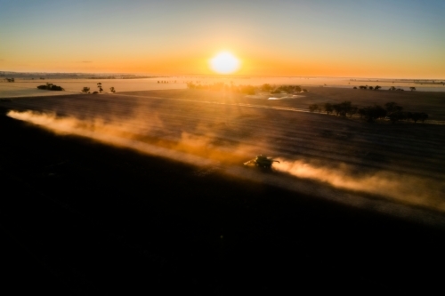 Low sunset over agricultural fields - Australian Stock Image