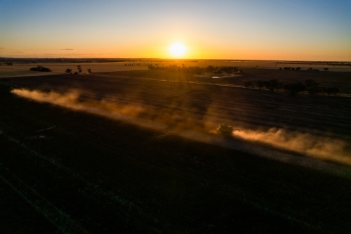 Low sunset over agricultural fields - Australian Stock Image