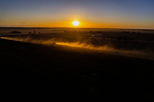 Low sunset over agricultural fields - Australian Stock Image
