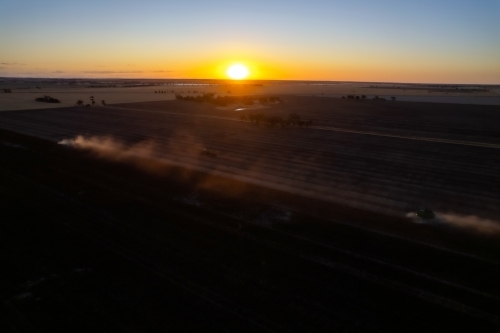 Low sunset over agricultural fields - Australian Stock Image