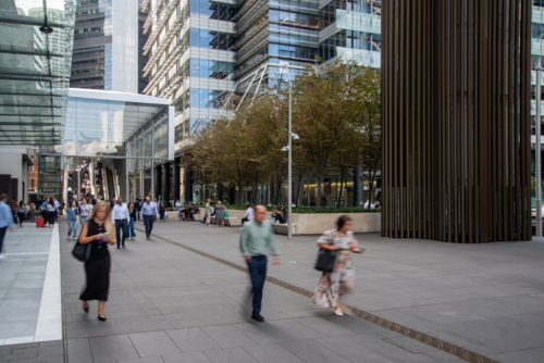 Lunch time pedestrians at Barangaroo in Sydney - Australian Stock Image