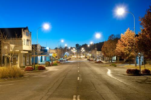 Main street of a country town at night - Australian Stock Image