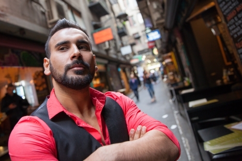 Man in Degraves Street Melbourne - Australian Stock Image