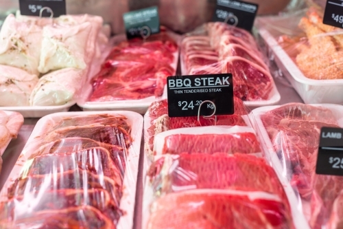 meat in a butcher shop