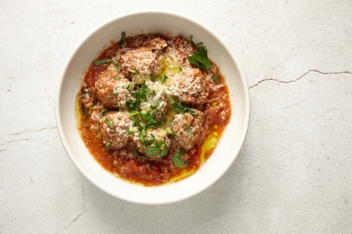 meatballs with tomato sauce - Australian Stock Image