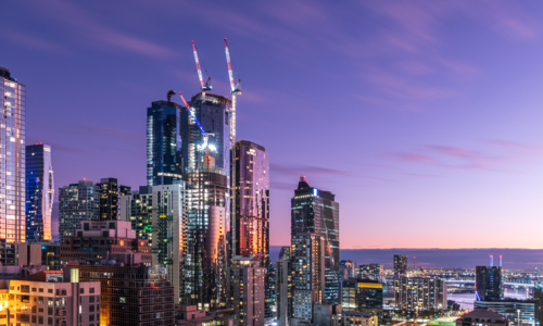 Melbourne CBD High-Rise Development Concept in Blue Hour - Australian Stock Image