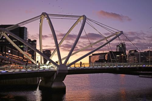 Melbourne City Bridge at sunset - Australian Stock Image