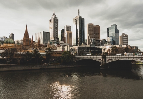 Melbourne city skyline from the Yarra River - Australian Stock Image