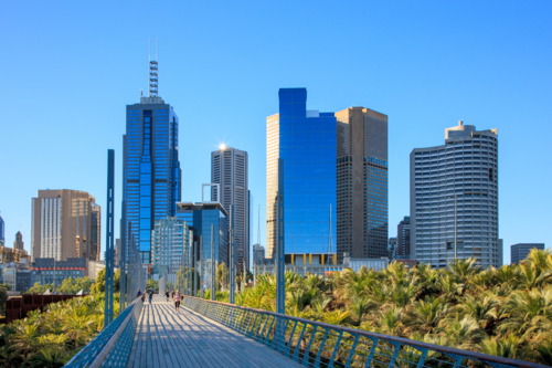Melbourne city view with walkway - Australian Stock Image