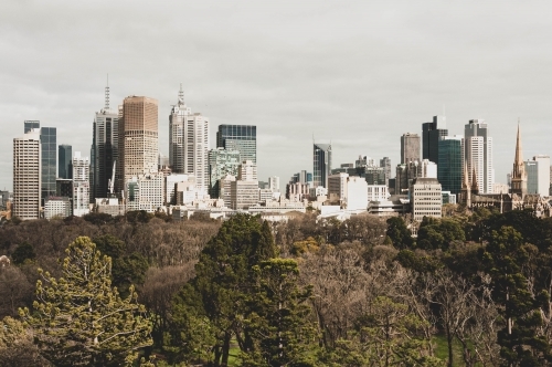 Melbourne city views across the Fitzroy gardens park