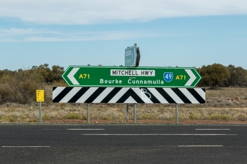 Mitchell Highway Sign and End of road marker - Australian Stock Image