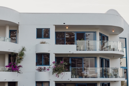 Modern apartment building facade in Port Macquarie north coast NSW - Australian Stock Image