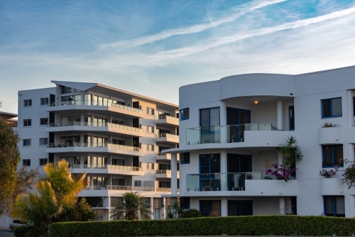 Modern apartment building facade in Port Macquarie north coast NSW - Australian Stock Image