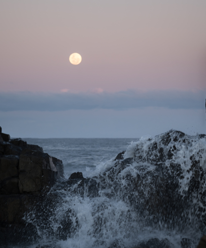 moon over sea at bombo - Australian Stock Image