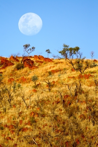 Moonrise over the Pilbara, Western Australia. - Australian Stock Image