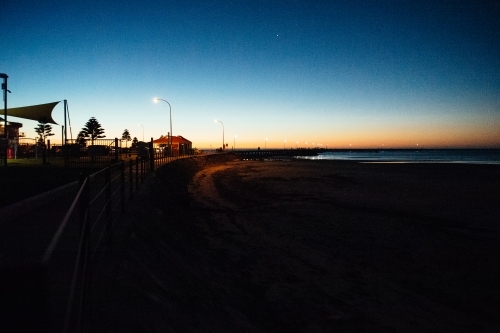 Moonta Bay coastline and pier at sunset