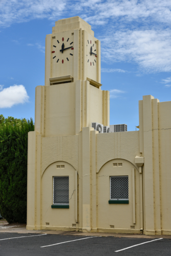 Moree TAFE Technical college built in 1902 with an art deco clock tower - Australian Stock Image