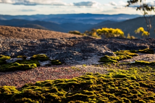 Mossy Rocks with View - Australian Stock Image