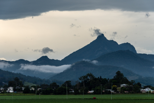 Mount Warning, Wollumbin with storm approaching - Australian Stock Image