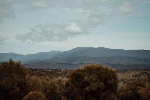 Mountain views of the Brindabella National Park from Mount Stromlo - Australian Stock Image