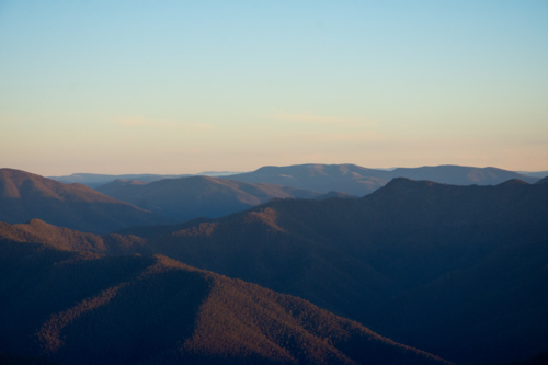 Mt Buller national park mountain range at sunset - Australian Stock Image