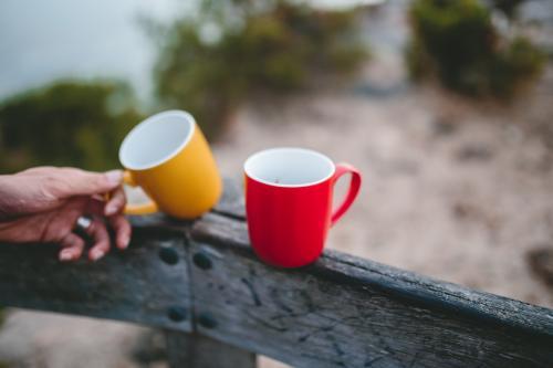 Mugs on a fence in the morning - Australian Stock Image
