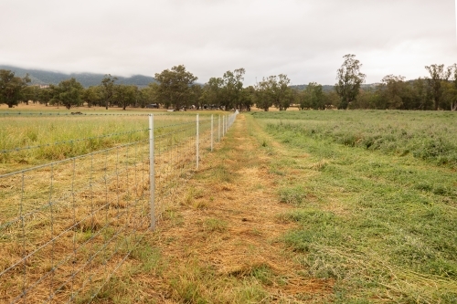 New paddock fencing on a farm - Australian Stock Image